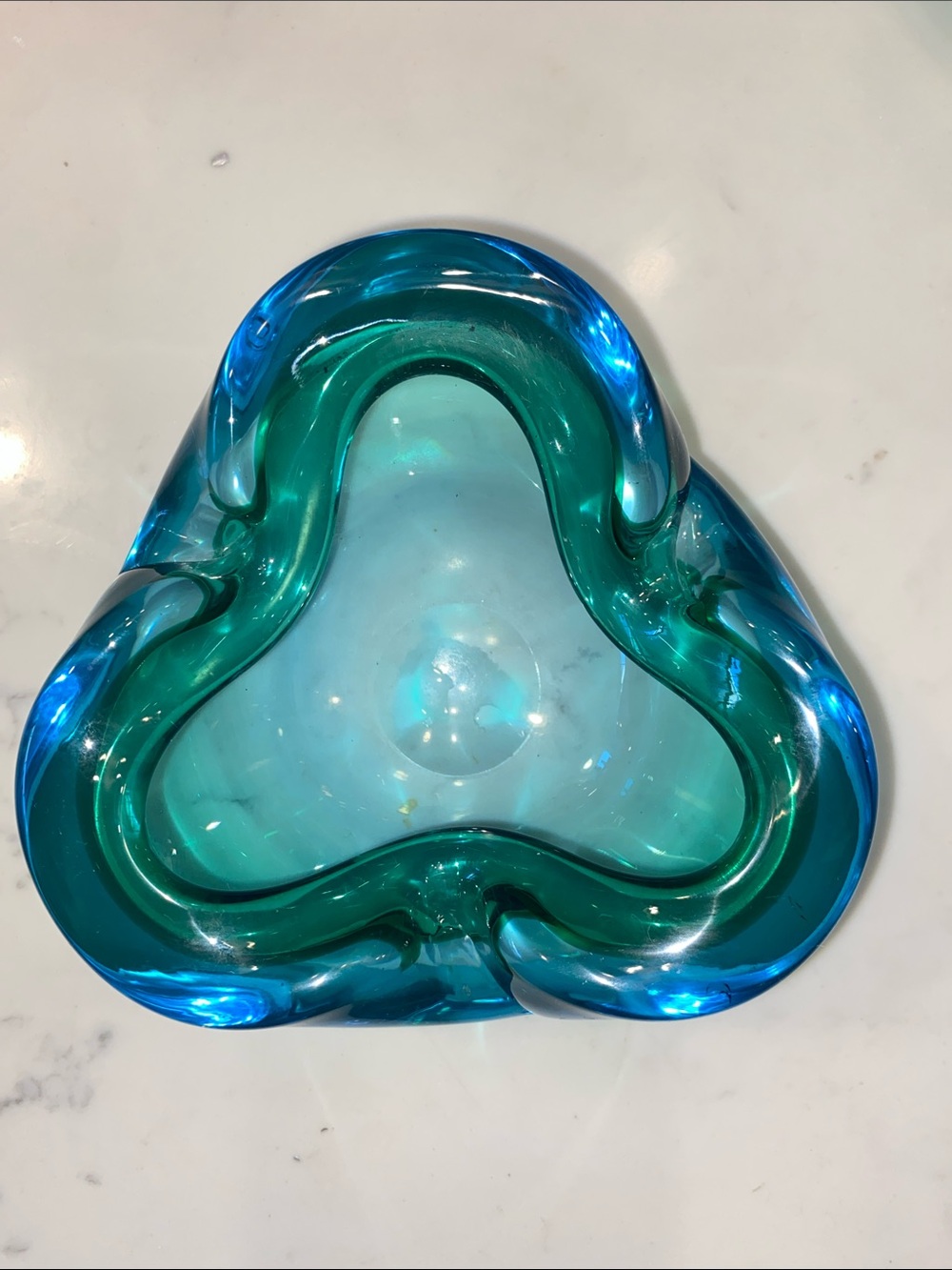 Italian light blue and teal Ashtray by Flavio Poli for Seguso, 1960s
